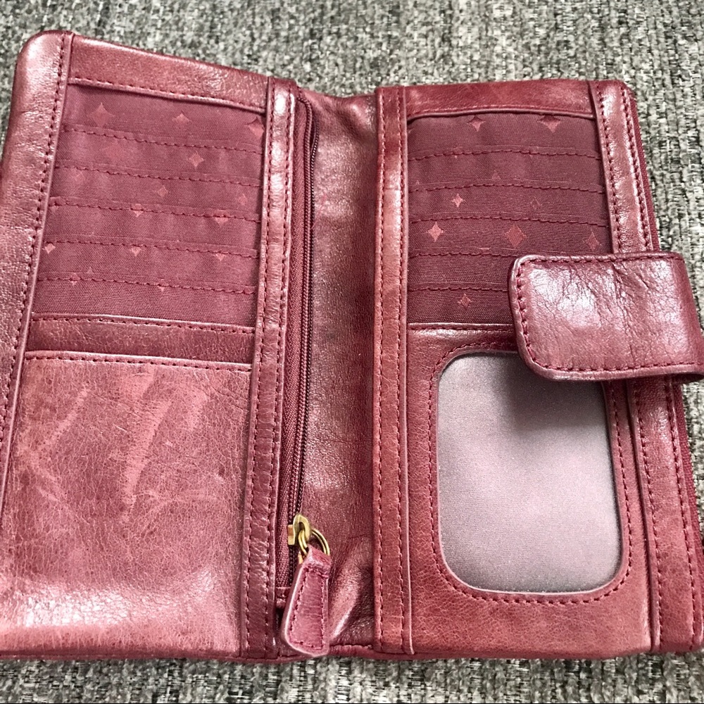 Red Leather Fossil Wallet Distressed - image 5